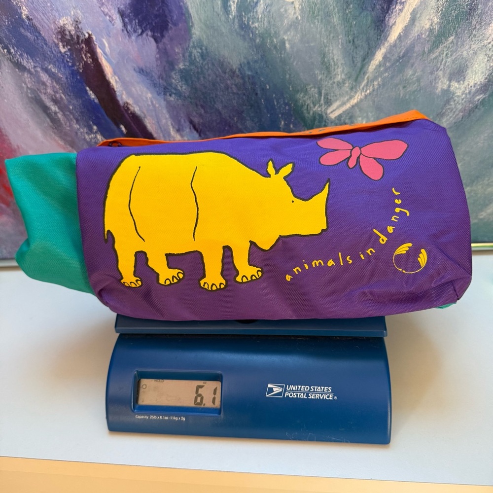 The Body Shop 90s Animals in Danger Backpack Drawstring Bag Rhino Elephant - Picture 15 of 15